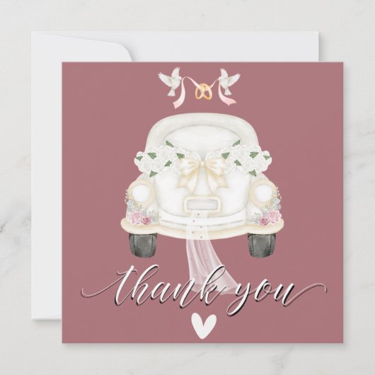 Blumenrosa-Auto Hochzeit Danke Karte (Vorderseite)