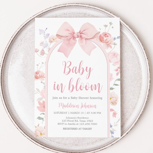 Blumenrosa Baby in Bloom Baby Dusche Einladung