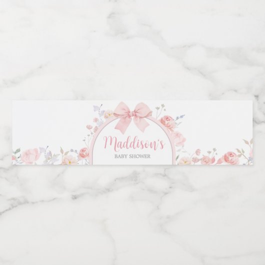 Blumenrosa Baby in Bloom Baby Dusche Wasserflaschenetikett (Einzelnes Label)