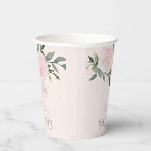 Blumenrosa Babydusche Papiertücher Pappbecher (Rechts)