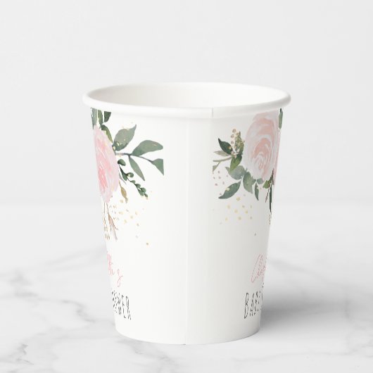 Blumenrosa Babydusche Papiertücher Pappbecher (Rechts)