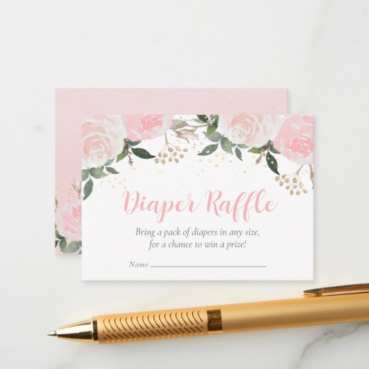 Blumenrosa Babydusche Windelwanne Begleitkarte (Vorderseite/Rückseite Beispiel)