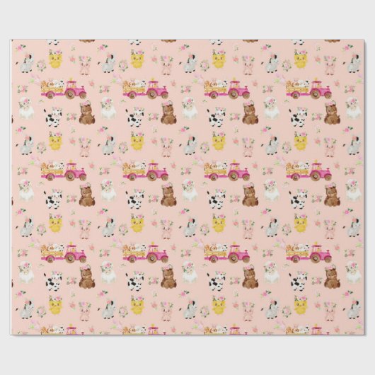 Blumenrosa-Bauernhof/ Barnyard-Kinder Geschenkguts Geschenkpapier (Flach)