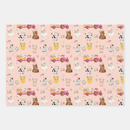 Blumenrosa-Bauernhof/ Barnyard-Kinder Geschenkguts Geschenkpapier Set