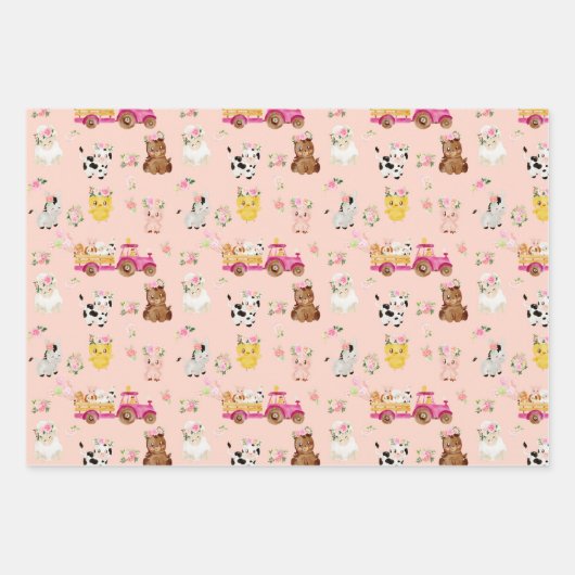 Blumenrosa-Bauernhof/ Barnyard-Kinder Geschenkguts Geschenkpapier Set (Vorderseite)