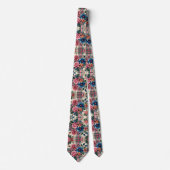 Blumenrosa Blau Kariert Mit Monogramm Krawatte (Vorderseite)