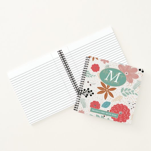 Blumenrosa blaubraune Monogramm Mama 1. Rezept Notizblock (Innenseite)