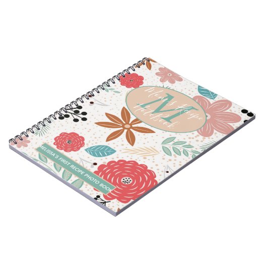 Blumenrosa blaubraune Monogramm Mama 1. Rezept Notizblock (Linke Seite)