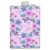 Blumenrosa Blaue violette Blume Muster-36841 Flachmann (Rückseite)