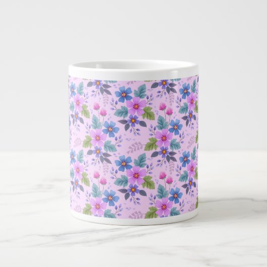 Blumenrosa Blaue violette Blume Muster-36841 Jumbo-Tasse (Vorderseite)