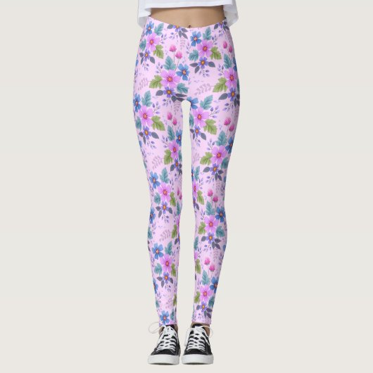 Blumenrosa Blaue violette Blume Muster-36841 Leggings (Vorderseite)
