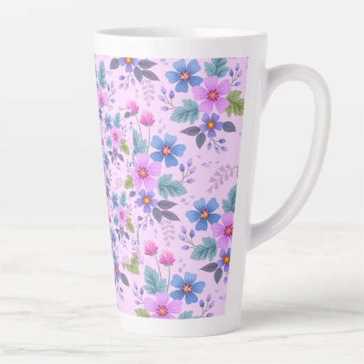 Blumenrosa Blaue violette Blume Muster-36841 Milchtasse (Rechts)