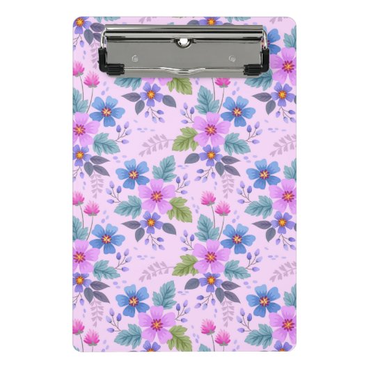 Blumenrosa Blaue violette Blume Muster-36841 Mini Klemmbrett (Vorderseite)