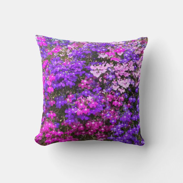Blumenrosa Blauer Fushia Blumenstrauß Kissen (Vorderseite)