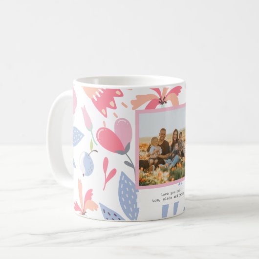 Blumenrosa Blaues Foto Niedliches Geschenk für die Kaffeetasse (Vorderseite Links)