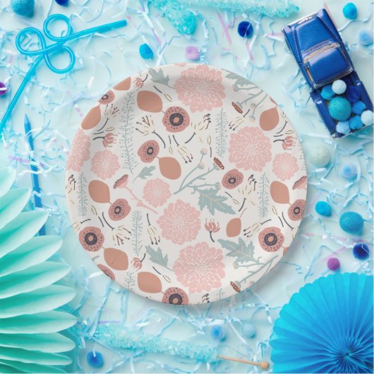 Blumenrosa blaues Muster Pappteller (Party)