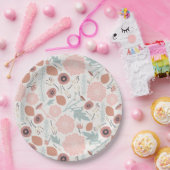 Blumenrosa blaues Muster Pappteller (Party)