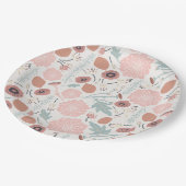 Blumenrosa blaues Muster Pappteller (Schrägansicht)