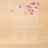 Blumenrosa Blossom Hochzeit Acryleinladungen (Vorderseite)