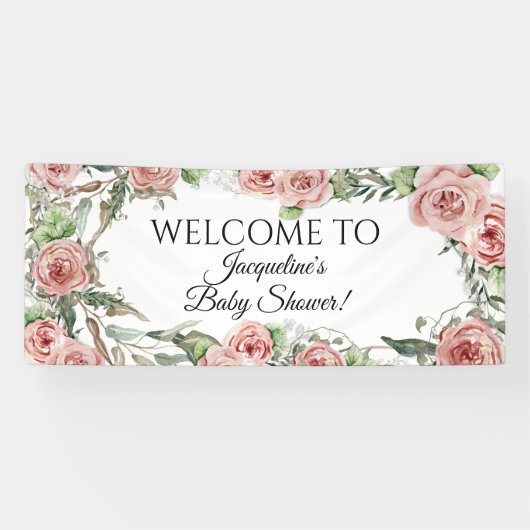 Blumenrosa Blume BOHO Oh Baby Girl Dusche Banner (Horizontal)