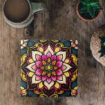 Blumenrosa Blume Illustration Kunstwerk Fliese<br><div class="desc">Eine wunderschöne und aufwändig gestaltete Blume im Buntglasstil. Die Blume selbst ist das Herzstück des Designs. Der farbige Glaseffekt verleiht dem Muster eine einzigartige und auffallende visuelle Qualität. Dieses Kunstwerk ist ein atemberaubendes Beispiel für den Power und die Schönheit digitaler Kunst und des Designs.</div>