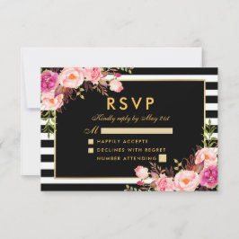 Blumenrosa Blush Gold Black UAWG Wedding RSVP Karte