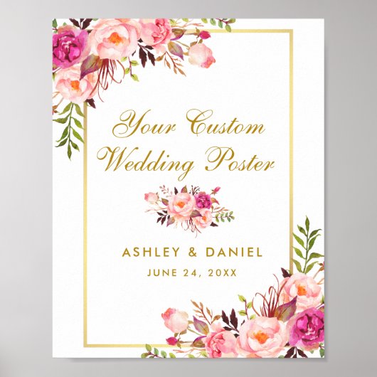 Blumenrosa Blush Gold Hochzeit Custom Poster (Vorne)