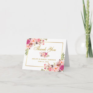 Blumenrosa Blush Gold Hochzeit Dank Hinweis Dankeskarte