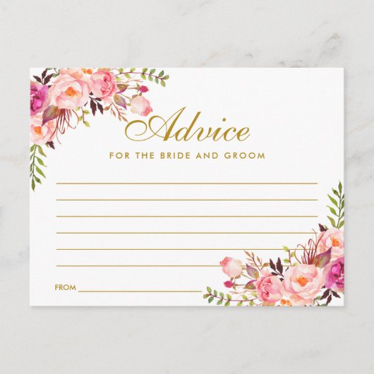 Blumenrosa Blush Gold Wedding Advice Card Hinweiskarte (Vorderseite)