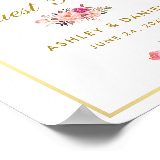 Blumenrosa Blush Gold Wedding Gästebuch (Ecke)