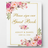 Blumenrosa Blush Gold Wedding Gästebuch Fotoplatte (Vorderseite)