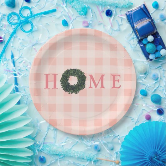 Blumenrosa Blush "ZUHAUSE" Typografie Bauernhof Pappteller (Party)