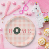 Blumenrosa Blush "ZUHAUSE" Typografie Bauernhof Pappteller (Party)