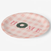 Blumenrosa Blush "ZUHAUSE" Typografie Bauernhof Pappteller (Schrägansicht)