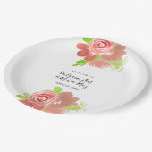 Blumenrosa Blütenfarbe Leaf Hochzeit Pappteller (Schrägansicht)