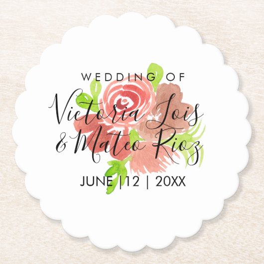 Blumenrosa Blütenfarbe Leaf Hochzeit Untersetzer (Vorderseite)