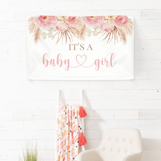 Blumenrosa Boho Pampas Babyduft Banner (Insitu)