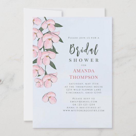 Blumenrosa Botanische Kirschblüten QR-Code Einladung (Vorderseite)