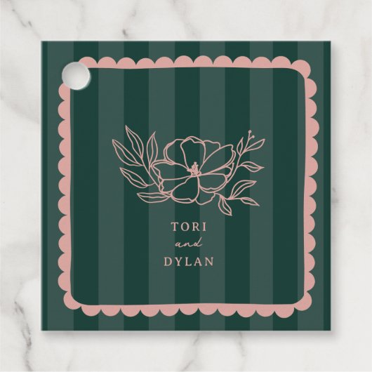 Blumenrosa Botanischer Grünstreifen Hochzeit Geschenkanhänger (Vorderseite)
