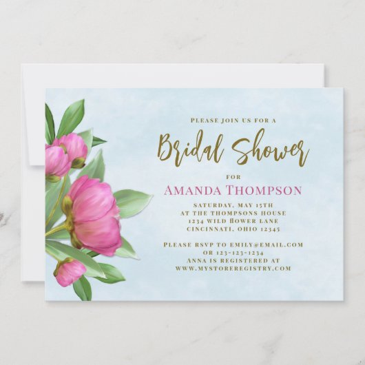 Blumenrosa Botanisches Elegantes Hübsches Peony Bl Einladung (Vorderseite)