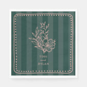 Blumenrosa Bouquet Grüner Streifen Hochzeit Serviette (Vorderseite)
