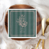 Blumenrosa Bouquet Grüner Streifen Hochzeit Serviette