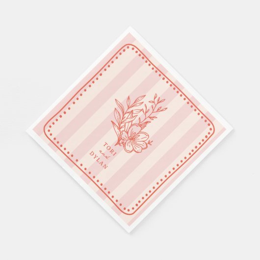 Blumenrosa Bouquet Stripe Wedding Serviette (Ecke)