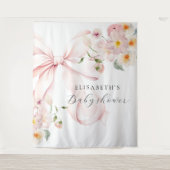 Blumenrosa Bow Coquette Babydusche Hintergrund Wandteppich (Vorderseite)