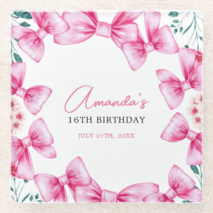 Blumenrosa Bow Coquette Sweet 16 Birthday Glasuntersetzer