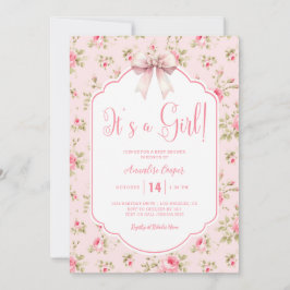 Blumenrosa Bow Es ist eine Mädchen-Babydusche Einladung