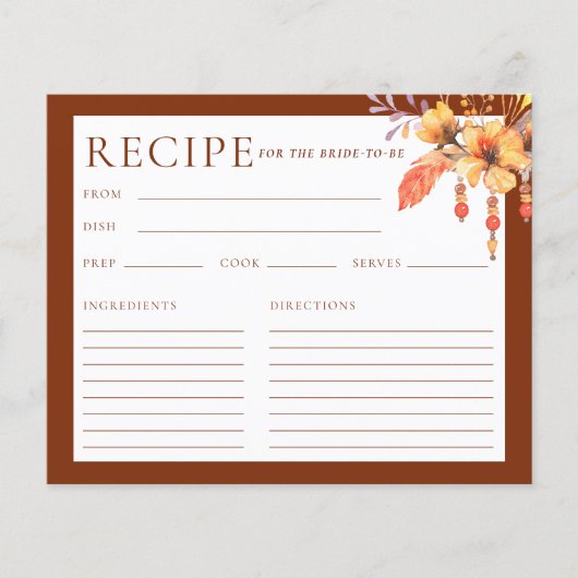 Blumenrosa Brautparty Rezept Karte (Vorderseite)