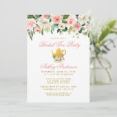 Blumenrosa Brautparty Tee Party Gold Einladung (Stehend Vorderseite)