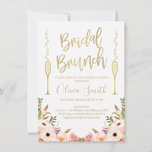 Blumenrosa Bridal Brunch Bridal Dusche Einladung (Vorderseite)