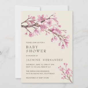 Blumenrosa Cherry Blossom Girl Babydusche Einladung
